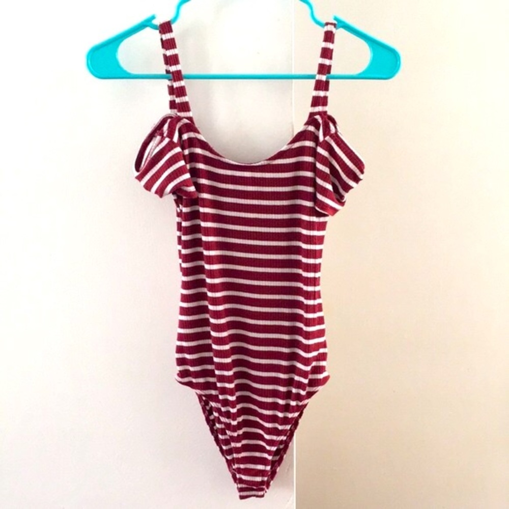 Urban Outfitters cold shoulder striped bodysuit